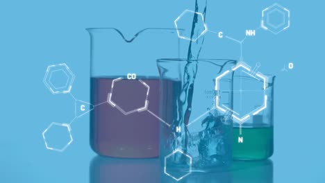 Animation-of-chemical-formulas-over-measuring-cups