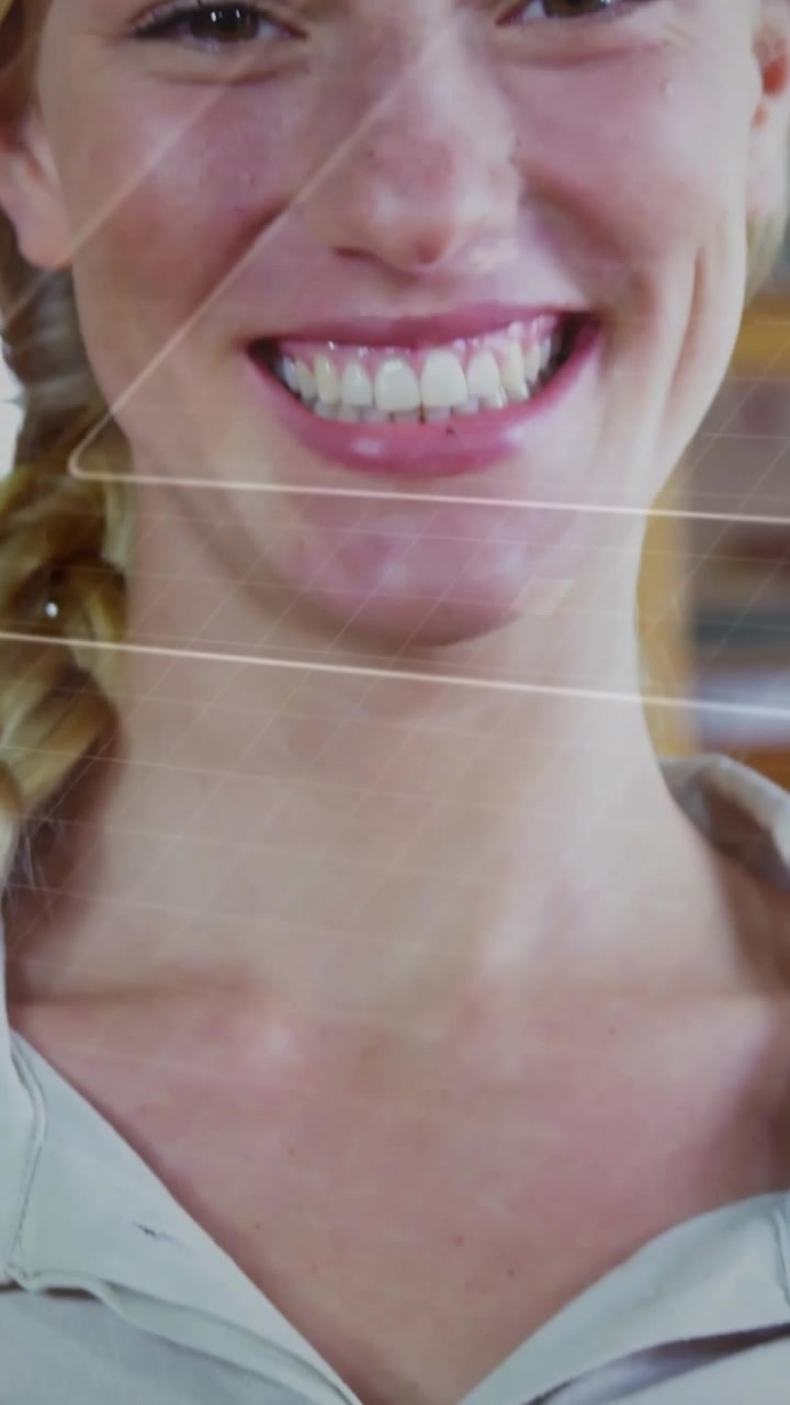 Vertical video: Baker smiling, camera moving upward revealing bread, diagonal lines showing menu