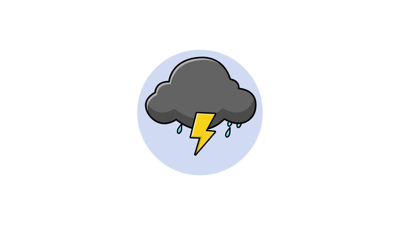Animeret tegneserie-ikon af stormsky med lyn og regn