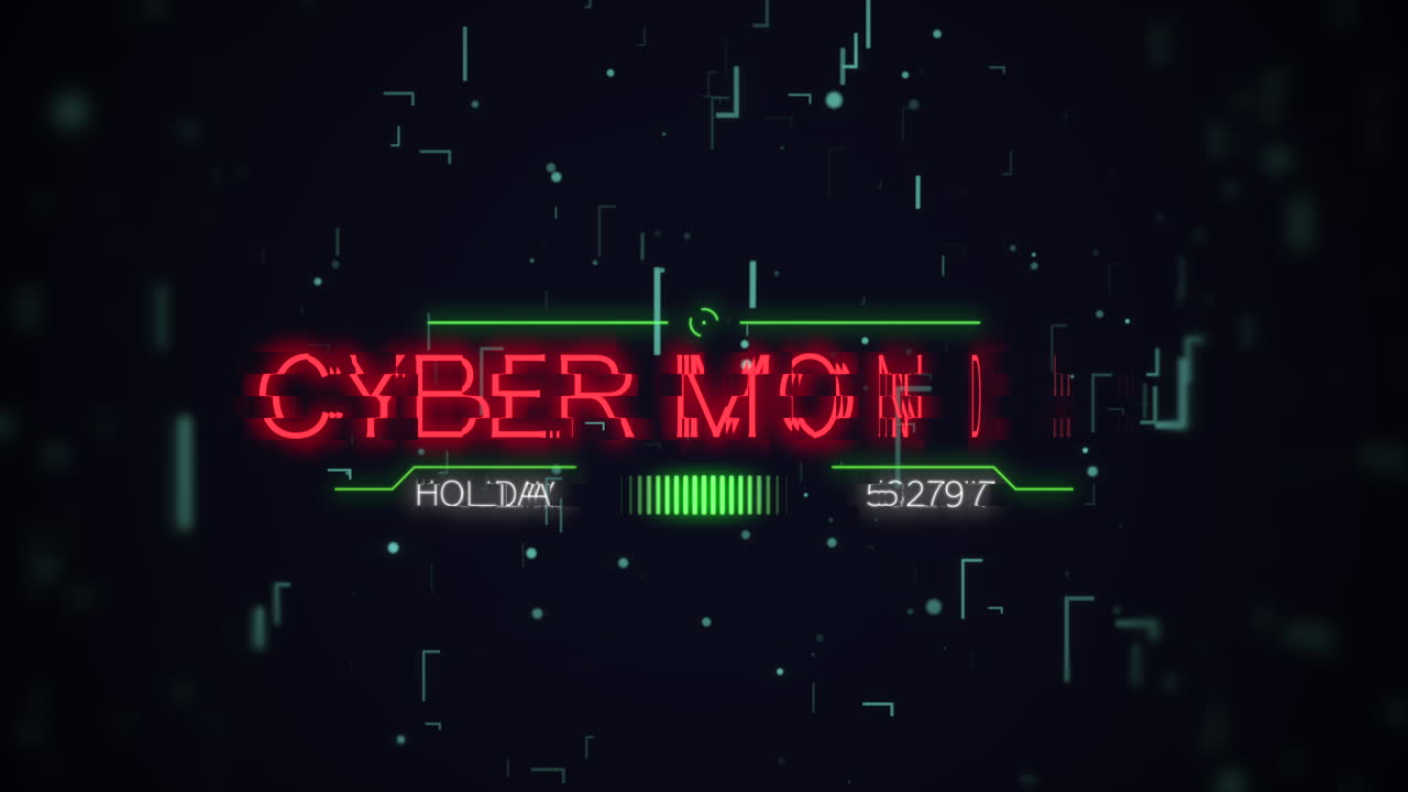 Cyber Monday on computer screen with HUD elements and lines