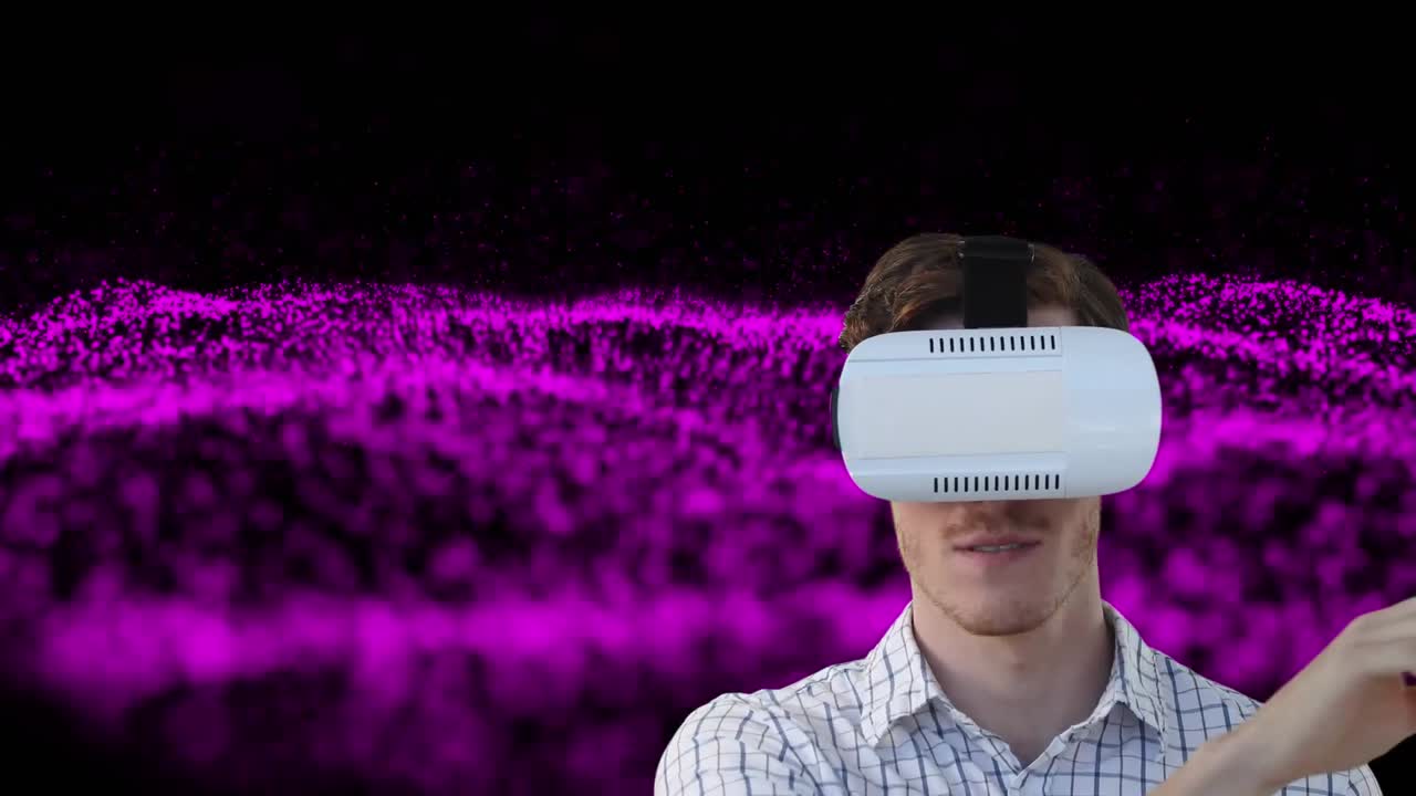 animación de brillo púrpura sobre el hombre que lleva gafas vr sobre fondo negro