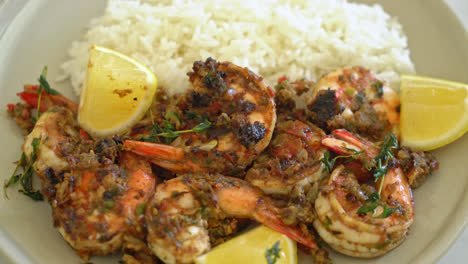 jerk shrimps or grilled shrimps in jamaica style on plate