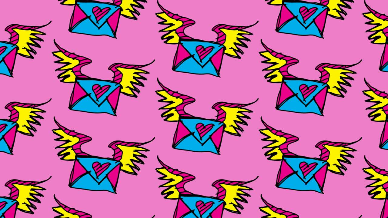 bambini che disegnano pop art sfondo senza cuciture con tema di lettera d'amore