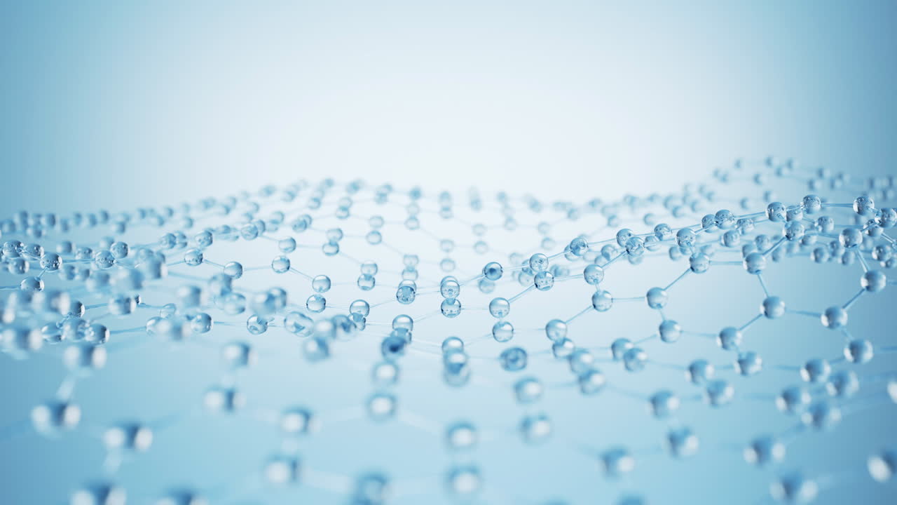 6각형 모양의 분자 구조의 루프 애니메이션, 3d 렌더링