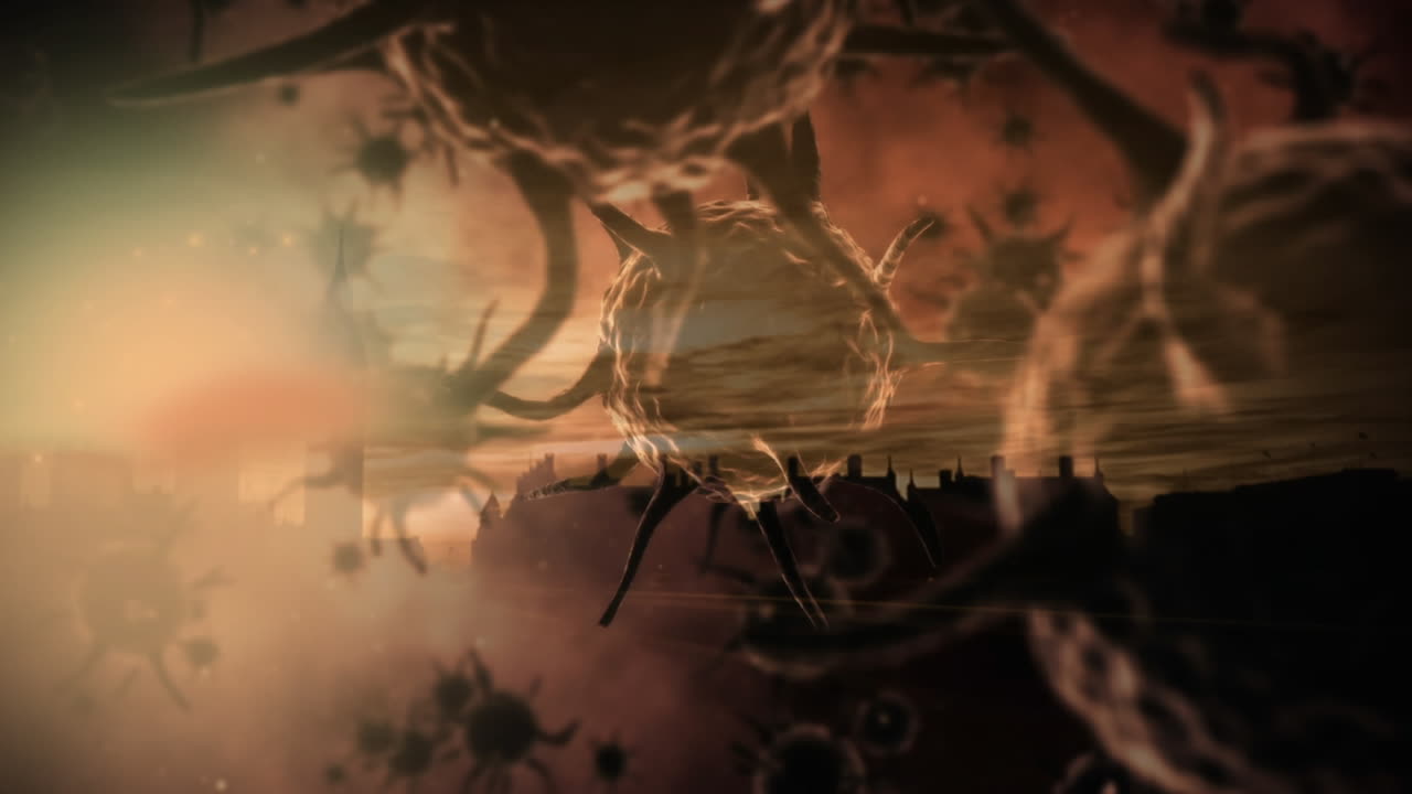 도시를 배경으로 한 코로나 바이러스의 애니메이션