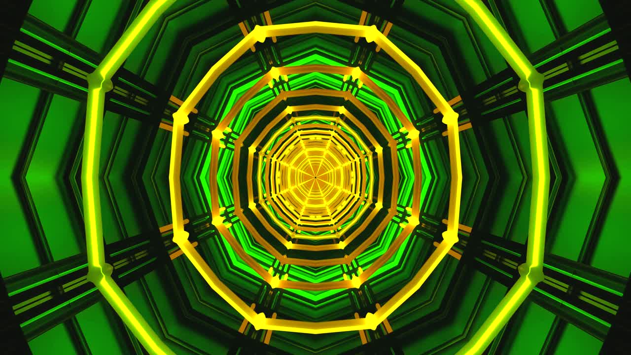 Questo video in loop mostra un tunnel accattivante di colori vivaci, con motivi geometrici che creano un'esperienza visiva ipnotica. Il movimento fluido crea un effetto immersivo.