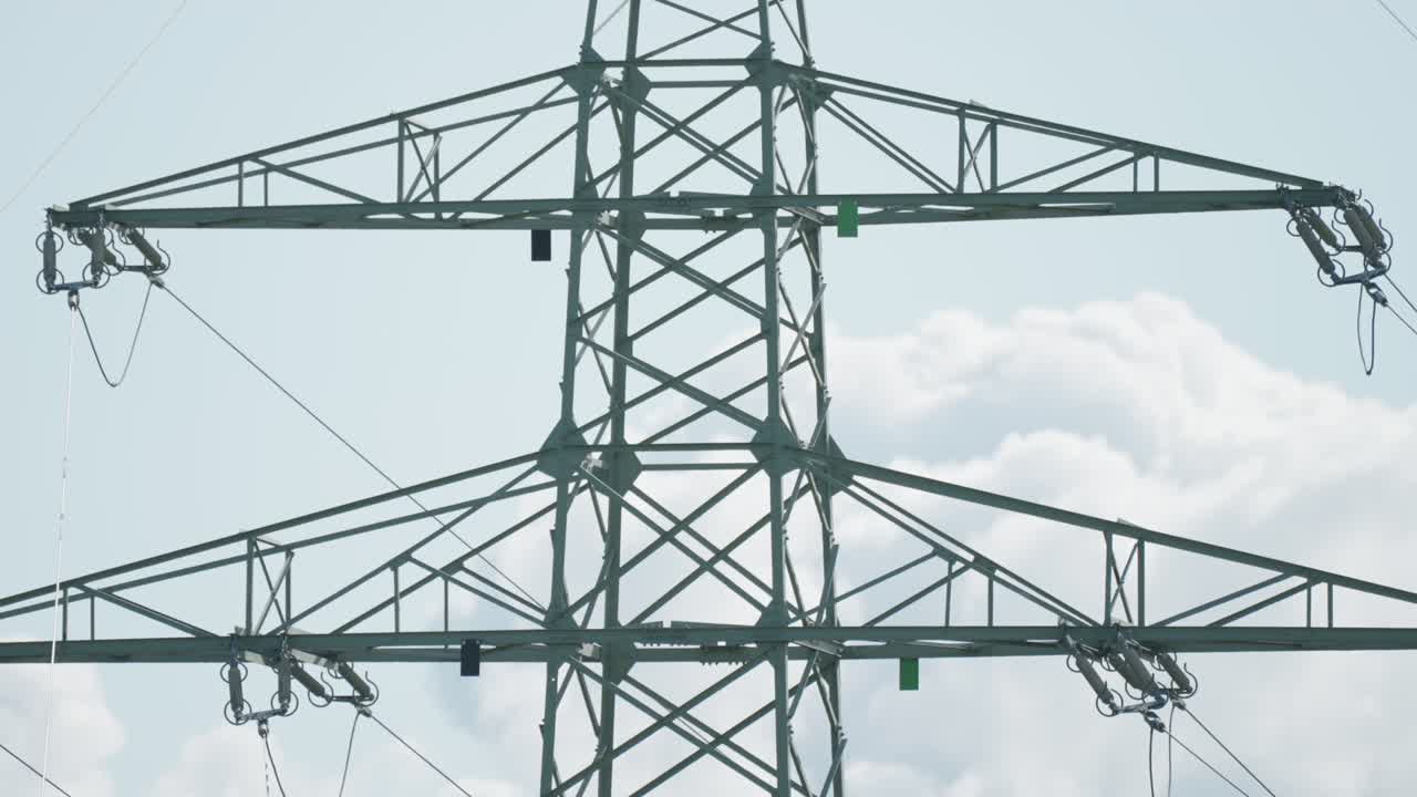 A close-up shot of the electrical power lines