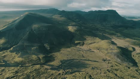 aerial view of dramatic volcanic landscape in iceland