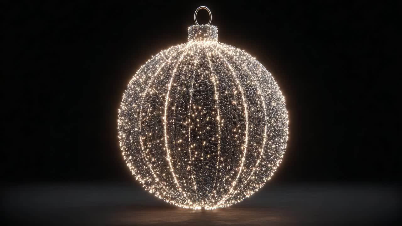 Eine atemberaubende Darstellung eines glitzernden Weihnachtsschmuckstücks, das mit funkelnden Lichtern beleuchtet wird und seine Eleganz vor einem dunklen Hintergrund zur Schau stellt