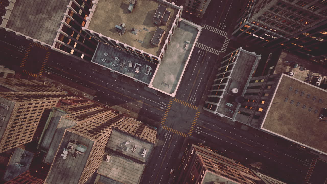 vista aérea de una intersección de la ciudad ocupada