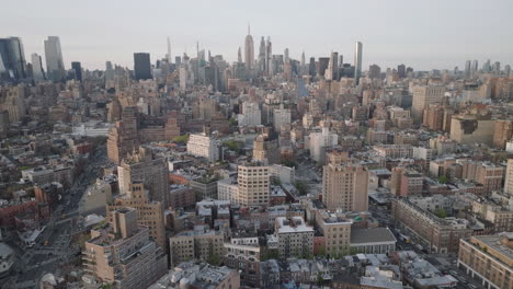 drone footage of new york city's greenwich village. shot on a spring day.