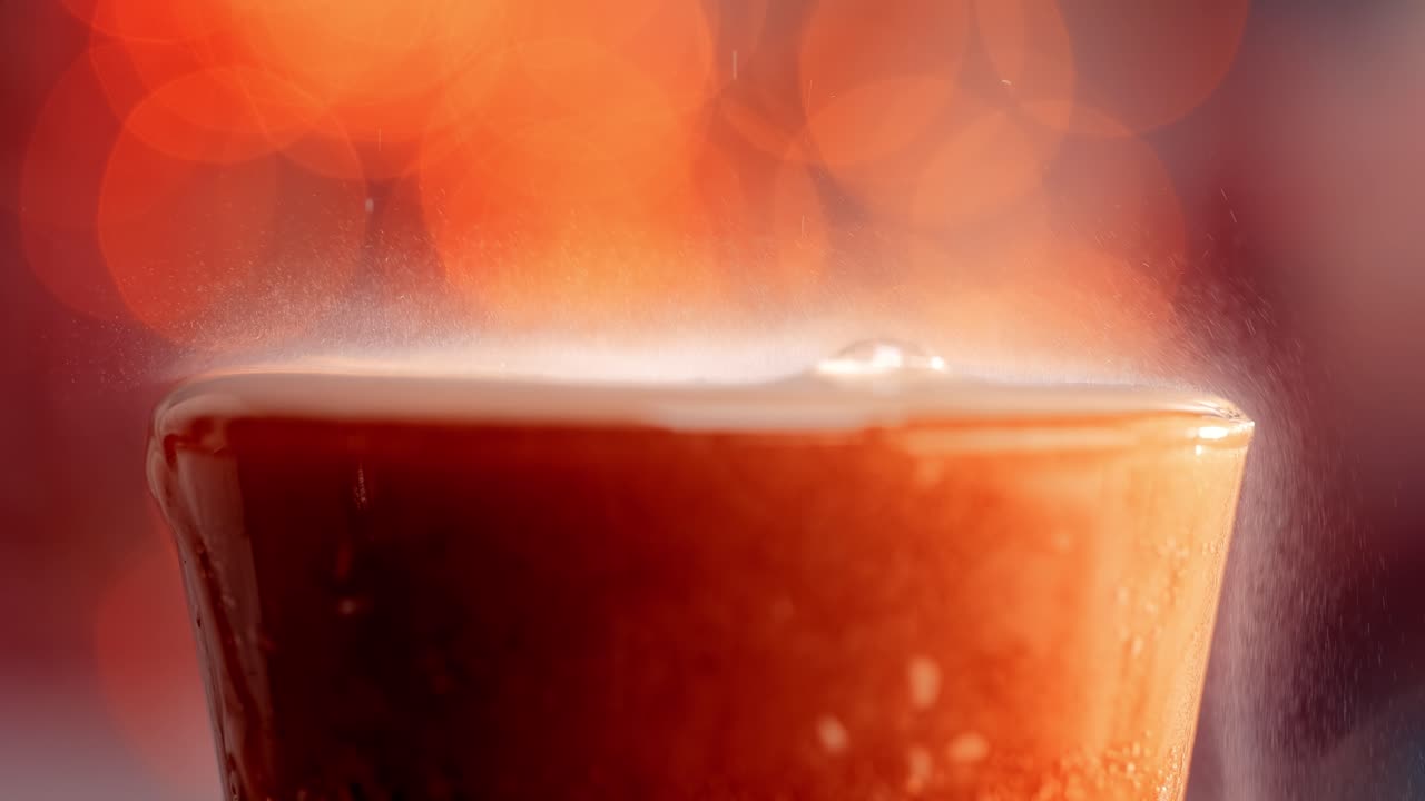 con burbujas de cola salpicando cámara lenta en una luz borrosa, fondo borroso.