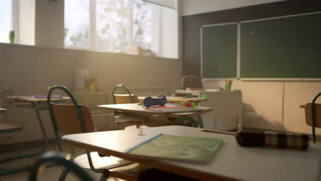 school auditorium with desks and chairs. interior of classroom in elementary