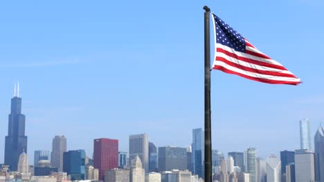 usa flag and chicago skyline 1