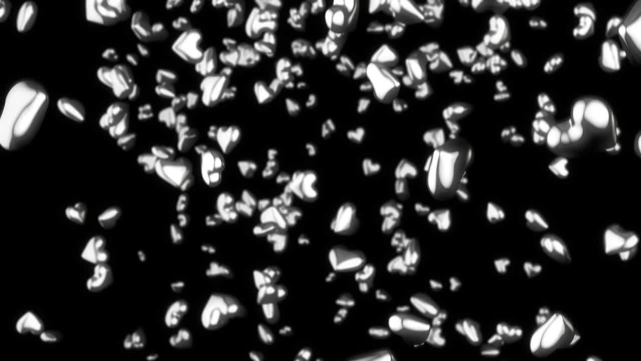 Falling 3D Silver Hearts