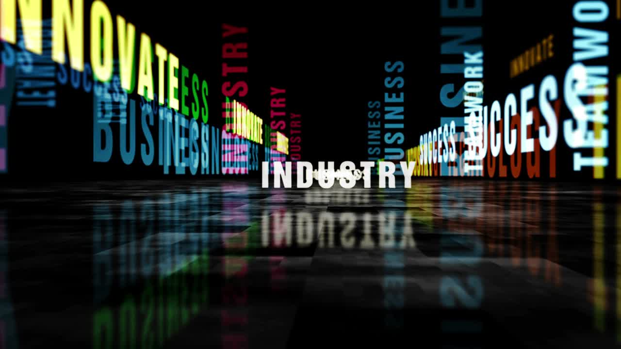 Speed flight over business text loop abstract concept