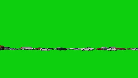 heavy traffic of 3d cars, side view 4k green screen chromakey