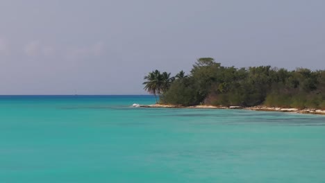 telephoto drone shot of turquoise sea and palm trees on the coast of the caribbean
