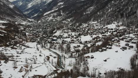 aerial views of the swiss city of zermatt in winter