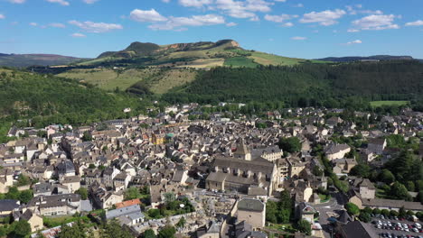 Marvejols-aerial-shot-over-the-medieval-city-wolf-park-of-Gévaudan-France