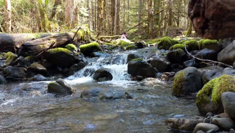 shaman - sangoma at waterfall doing water ceremony in the olympic national forest, washington state