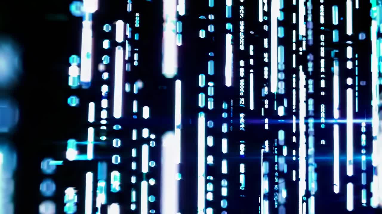 Futuristic video with vertical neon lights in a dark space