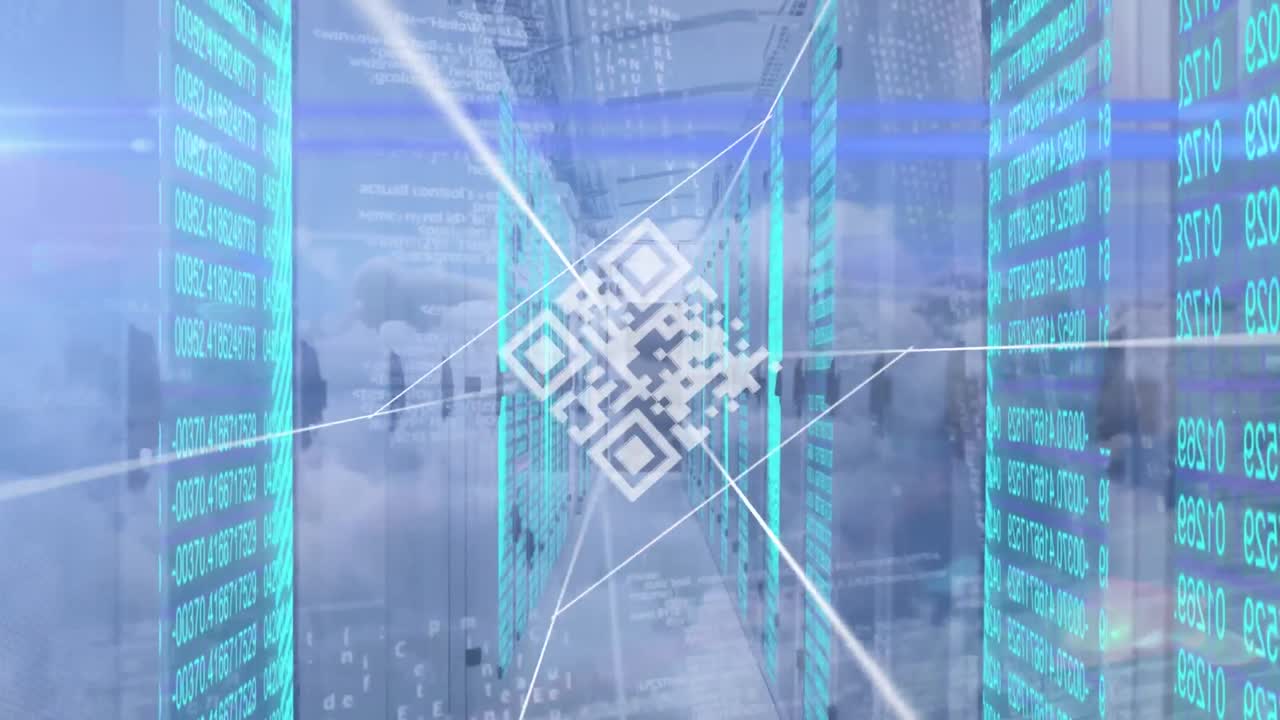 animación del código qr y procesamiento de datos en espacio azul