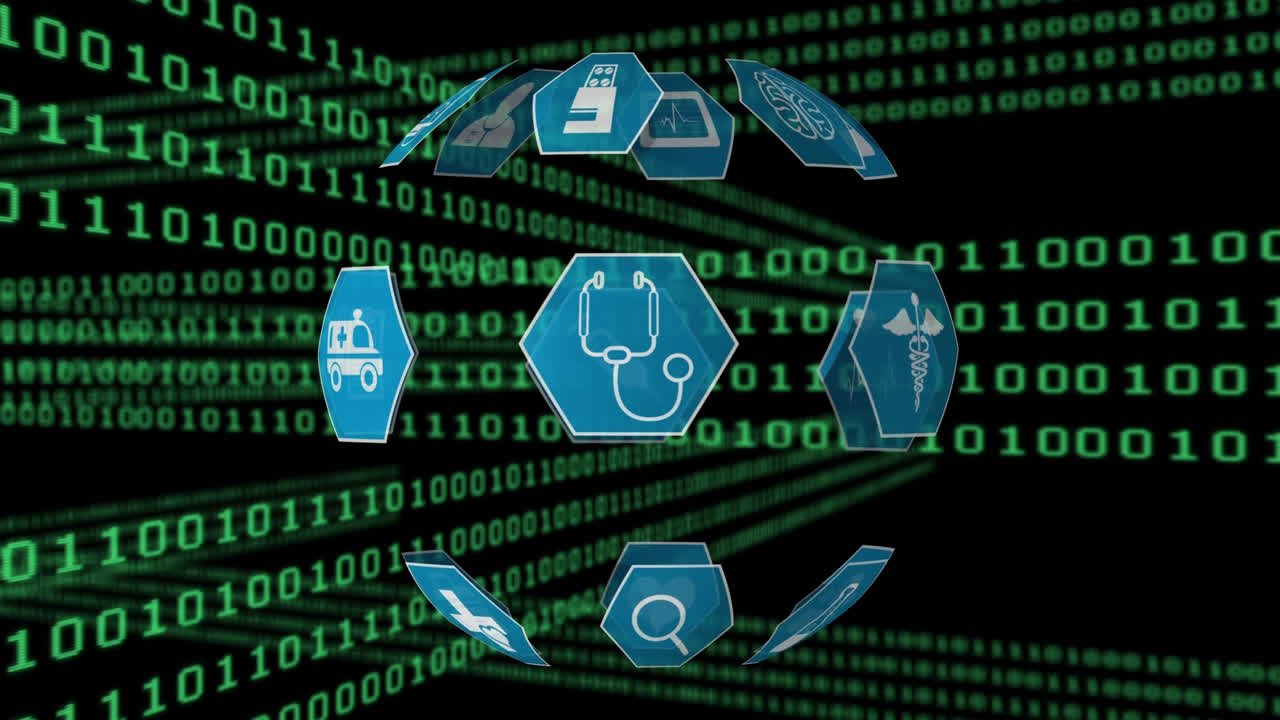 iconos médicos y códigos binarios
