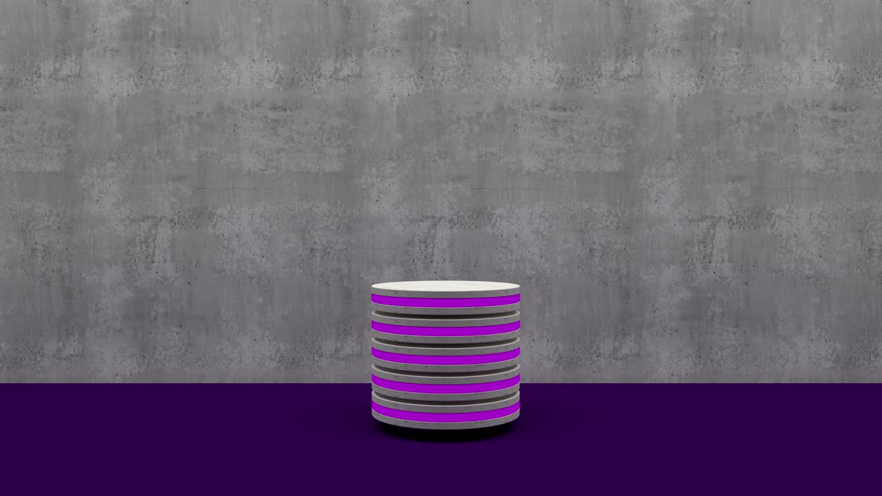 Golden product stand futuristic or podium pedestal on empty display growing flashing light with blue backdrops. 3D rendering. seamless loop.