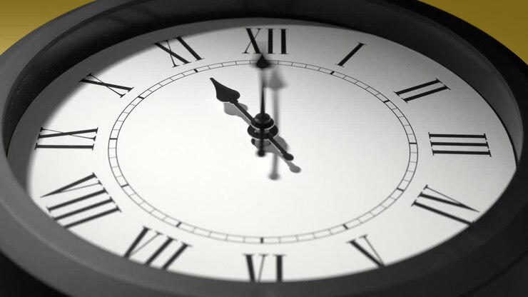 Latin Clock Face on Yellow Wall in Time Lapse