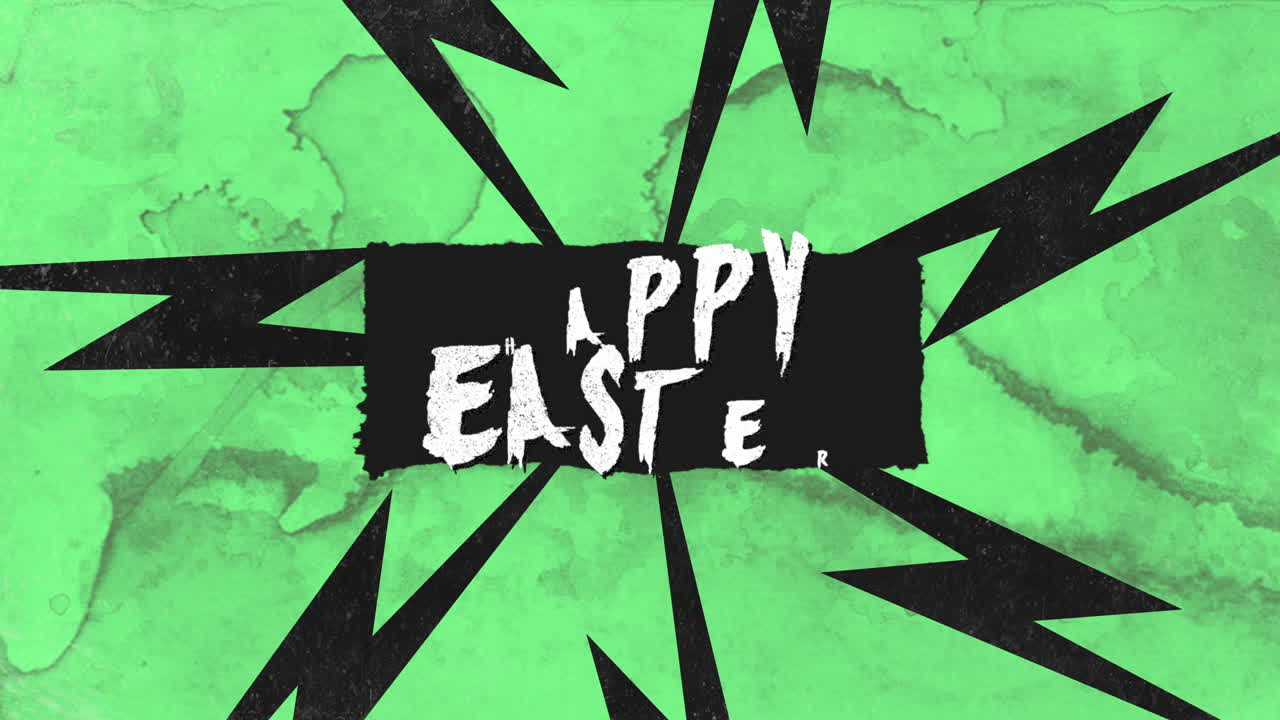 Frohe Ostern mit schwarzen Blitzen auf grüner Grunge-Textur