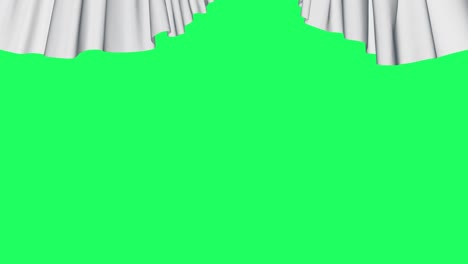 the white curtain moves up and opens the green screen.