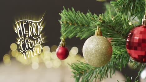 animación de felicitaciones de navidad texto sobre decoraciones de árboles de navidad