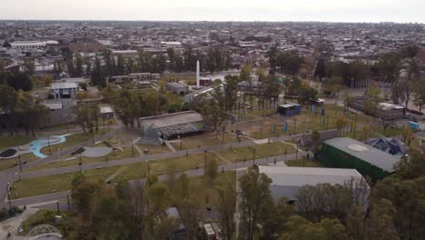 Aerial-view-of-Technopolis-modern-convention-center-in-Buenos-Aires,-Argentina