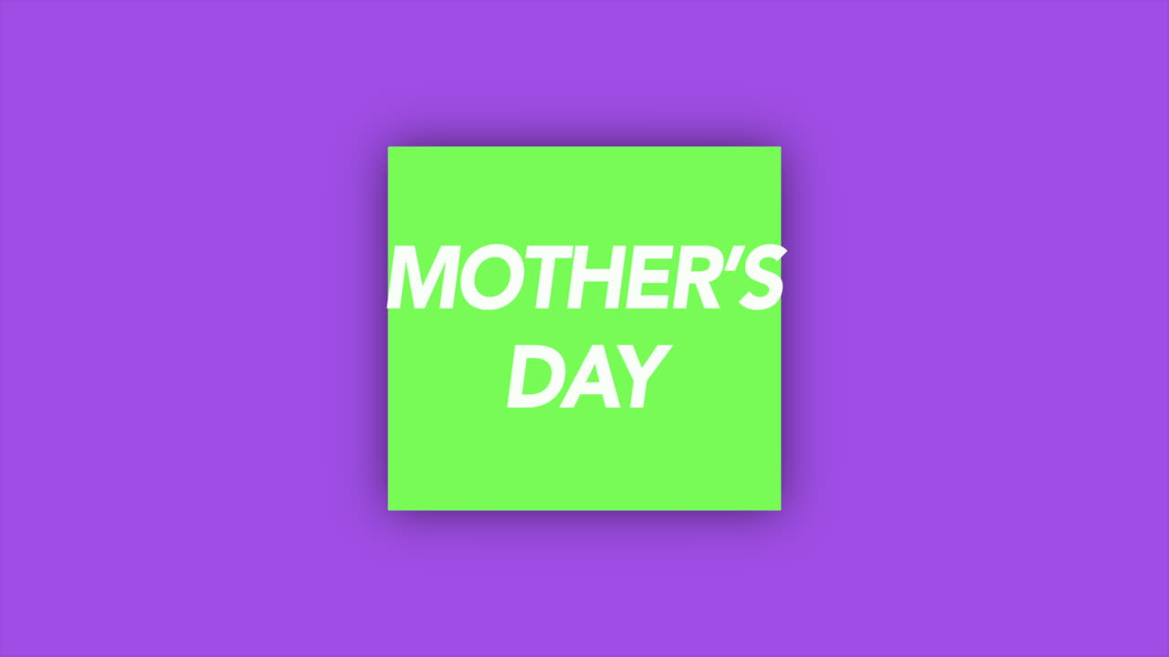 현대적인 어머니의 날 카드 활기찬 녹색 단어 보라색 배경에 잎 경계