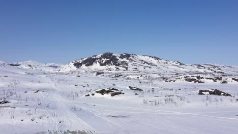 Aerial-view-of-snowy-mountain-in-big-mountain-landscape