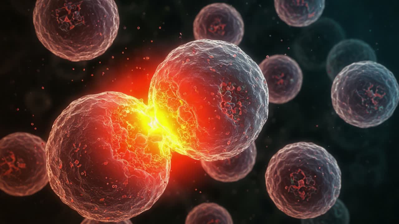 Microscopic View of Cellular Division: Capturing the Intricate Process of Two Cells Merging and the Dynamic Energy Exchange Involved in Their Biological Interaction