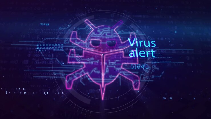 Virussymbol for alarm, abstrakt konceptanimation