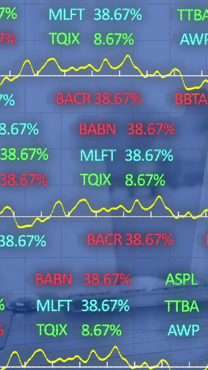 Animazione di elaborazione di dati di mercato azionario in un ufficio vuoto.