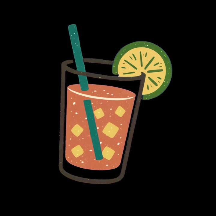 Illustrazione animata di una bevanda rinfrescante con lime e ghiaccio