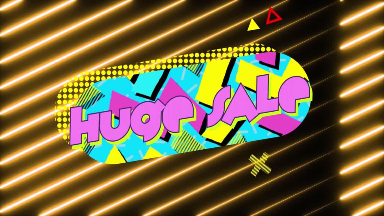 animación de texto de venta enorme sobre senderos de luz