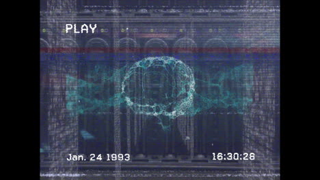 Animation of brain and interference over server room