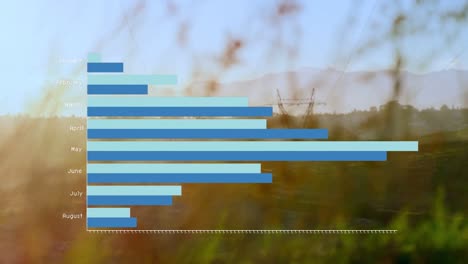 Animation-of-graphs-over-electricity-poles-at-sunset