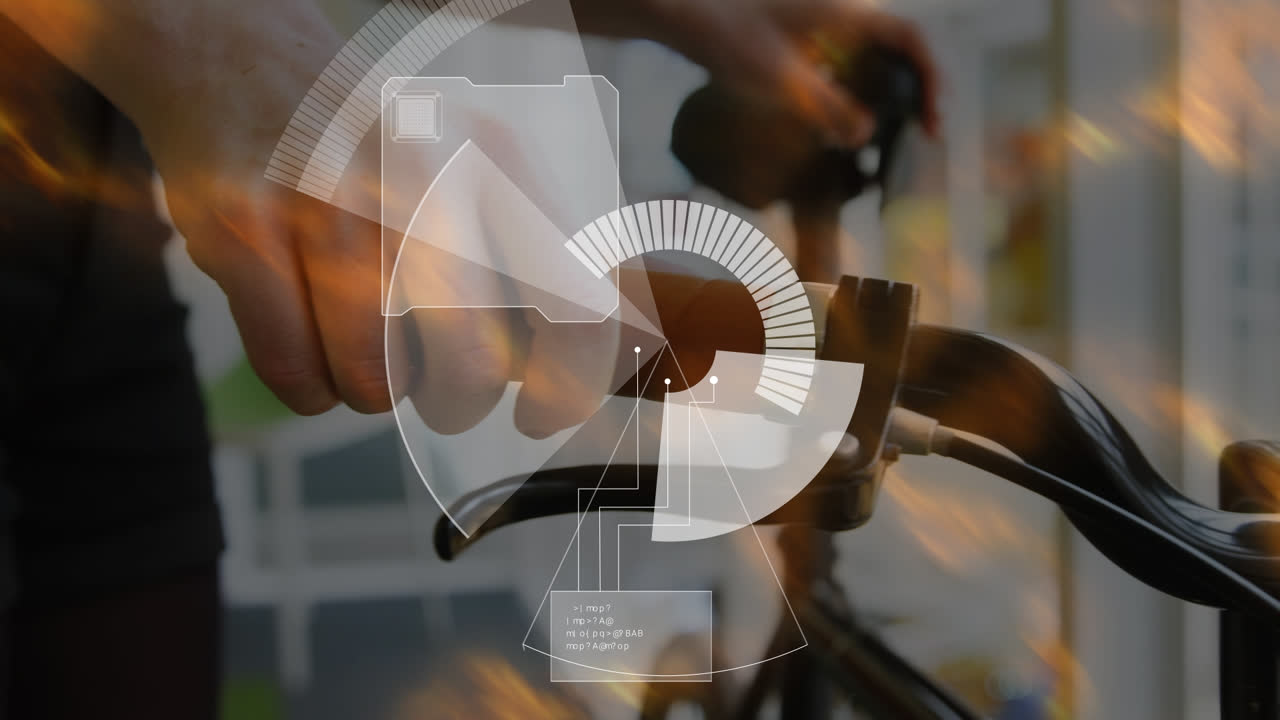 animación de escaneo de alcance sobre hombre caucásico caminando con bicicleta