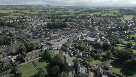 An-aerial-view-of-the-Yorkshire-town-of-Leyburn-on-a-sunny-summer-morning,-England,-UK