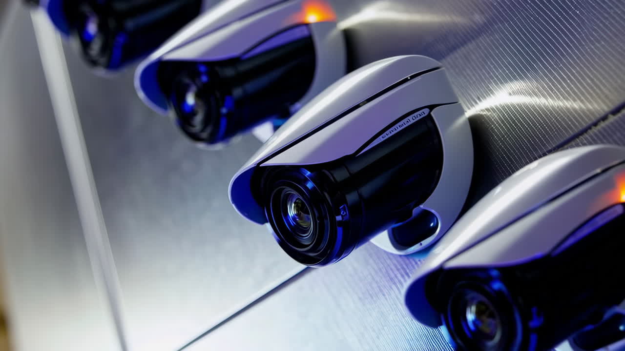 Multiple Modern Security Cameras on Wall
