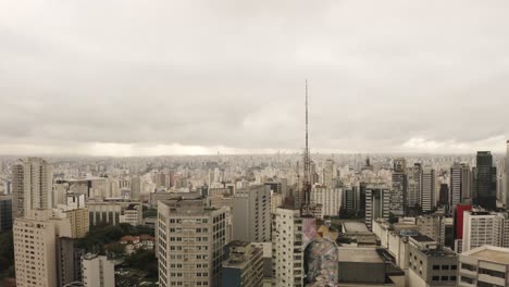 panoramic view of sao paulo city in brazil, aerial drone fly
