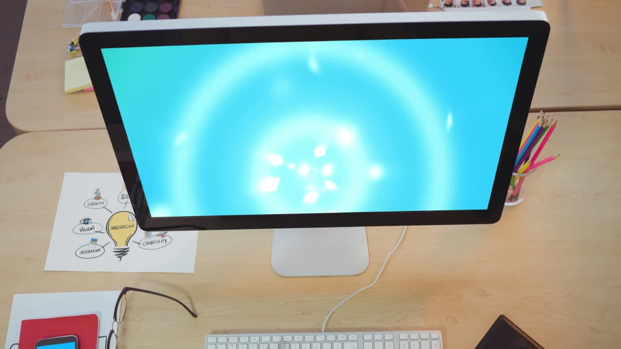 사무실 위의 조명 지점의 애니메이션