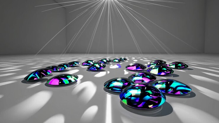 Abstract 3D Rendered Interior Scene with Colorful Objects
