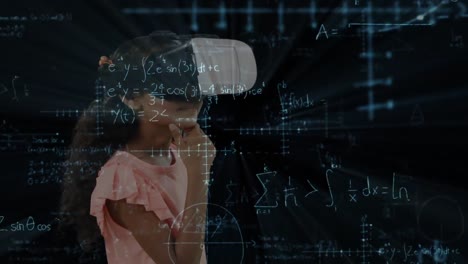 chica con auriculares de realidad virtual resolviendo ecuaciones